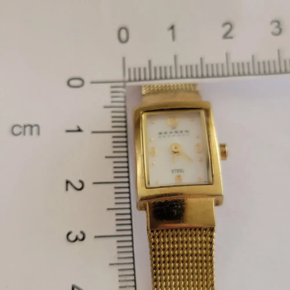Skagen Womens Watch White Dial 18mm Gold Case Gold Mesh Bracelet Quartz